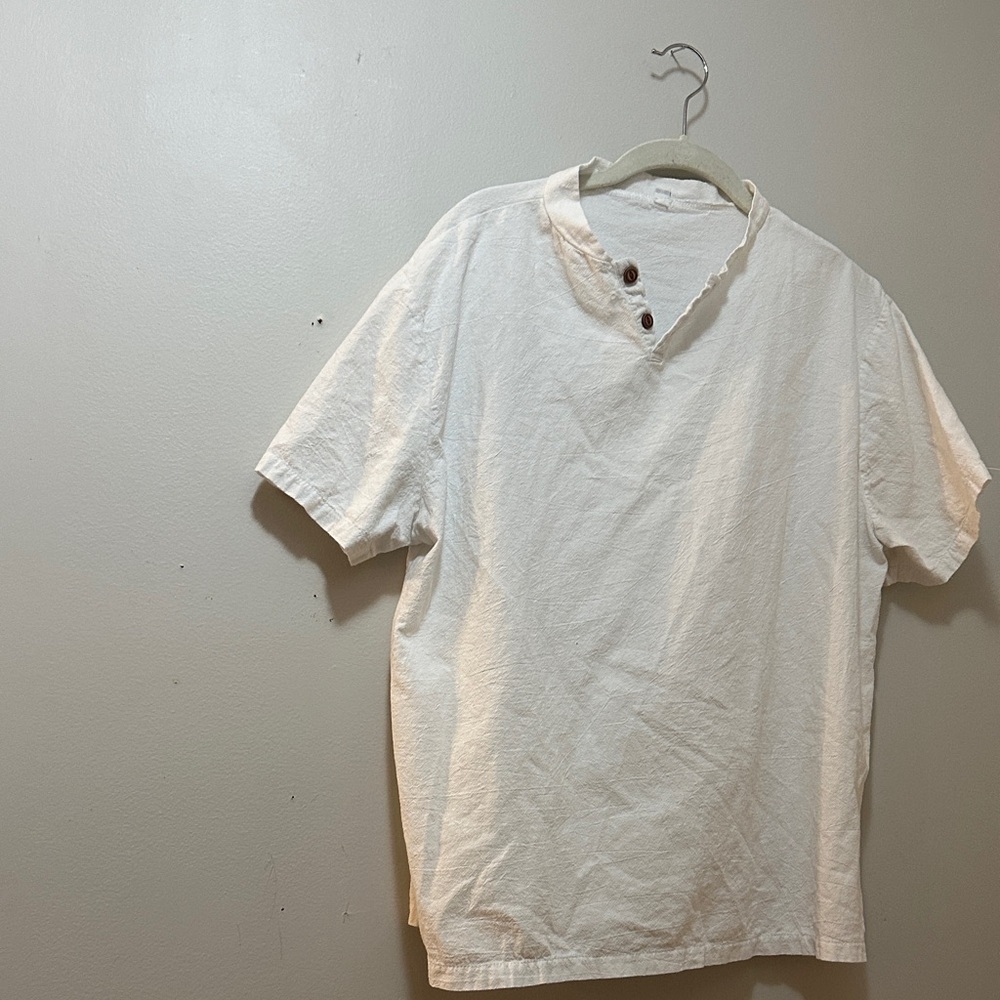 Men's White Casual Linen-like Shirt - Picture 1 of 4